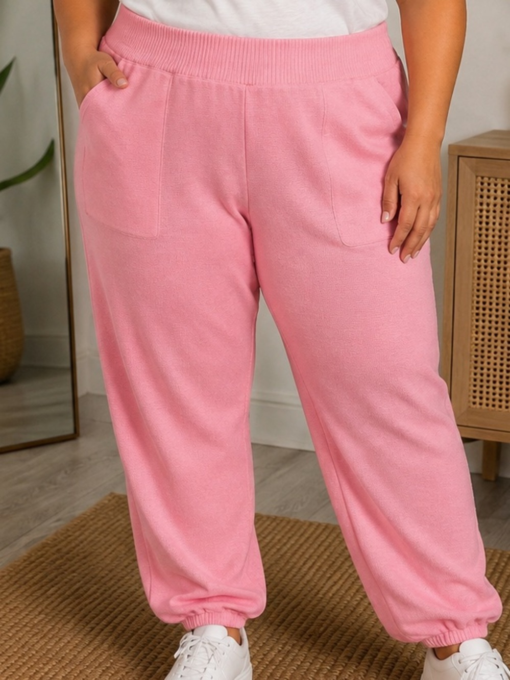 entro Blush Pink Wide-Leg Cinched Hem Knit Pants with Front Pockets